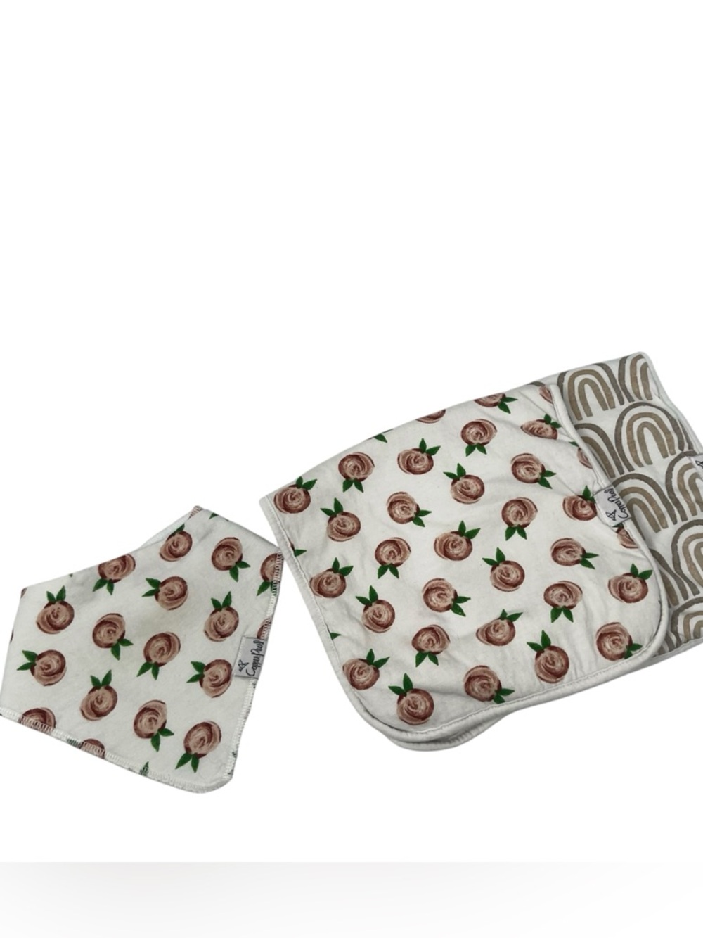 Copper Pearl Bundle Baby Girl Bib And 2 Burp Cloths Floral Neutral Rainbow Cute